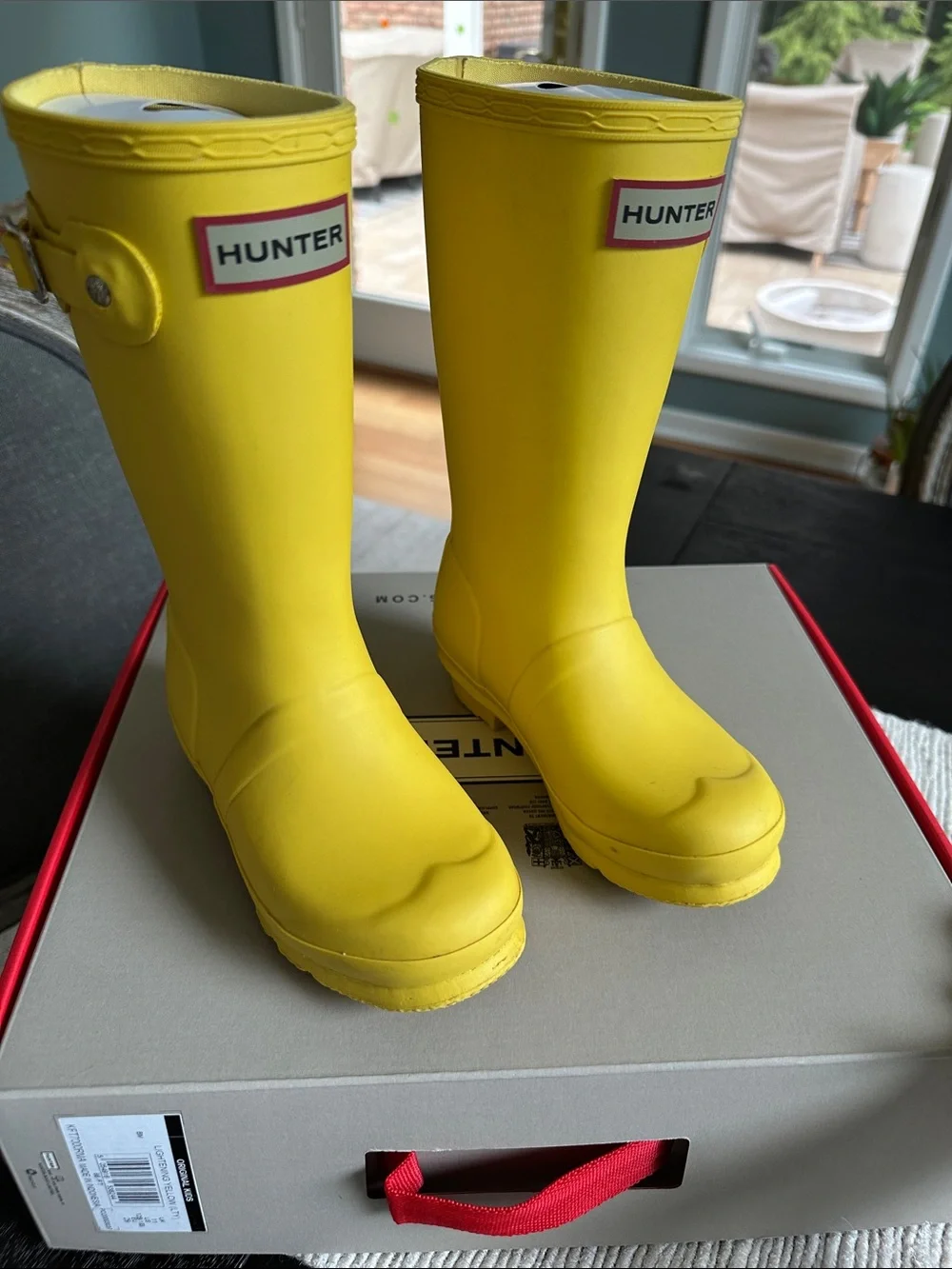 Hunter Bright Llightening Yellow Kids' Original Rain Boots 12 Boys 13 Girls.
